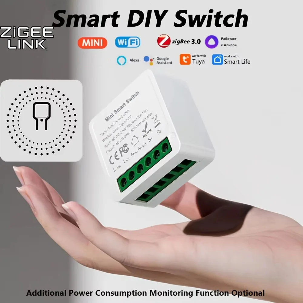 Mini commutateur intelligent WiFi/Zigbee 3.0, pour Tuya 16A/20A, disjoncteur de commande bidirectionnel, Module de relais de minuterie, contrôle par application Alexa Google Home