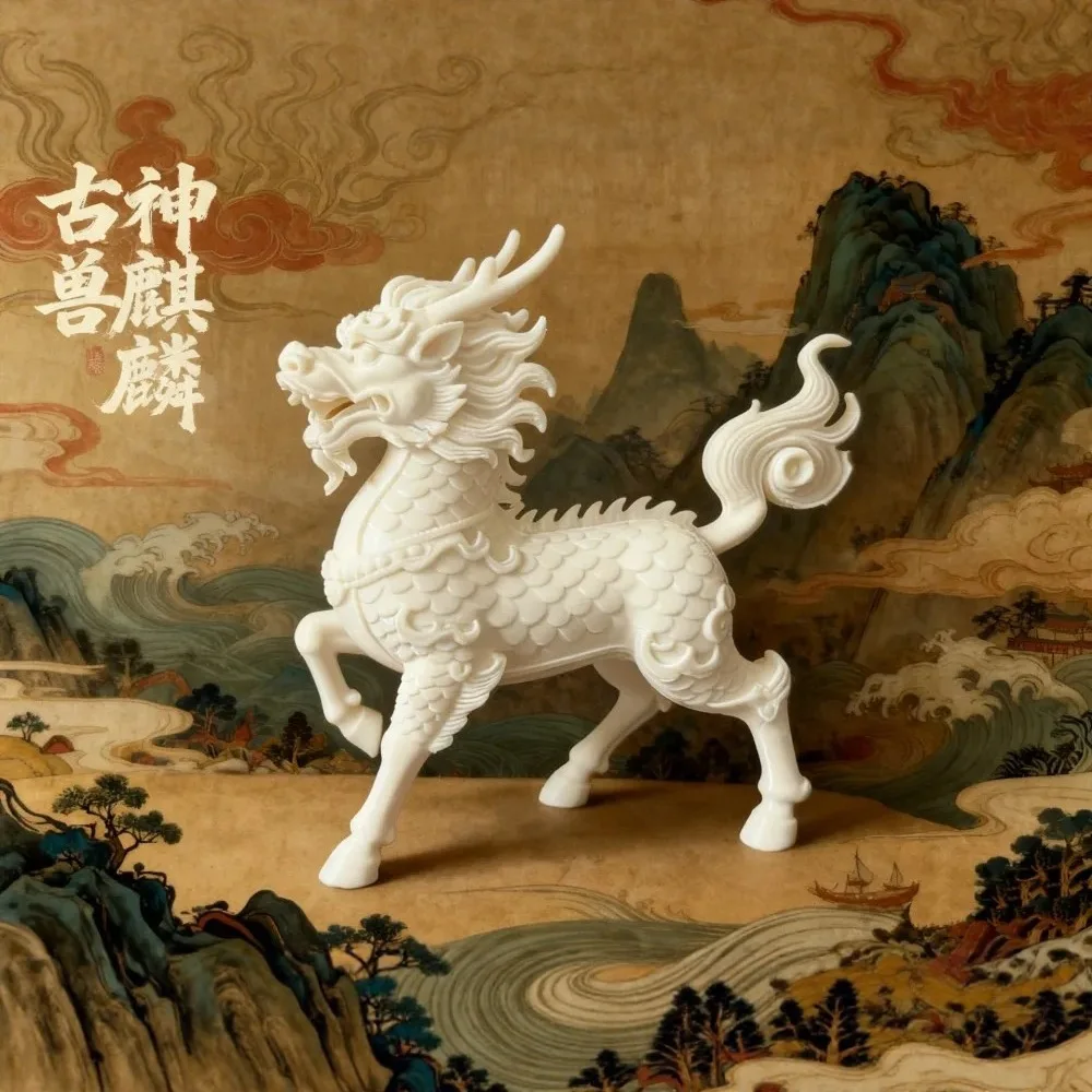 3D Printed Ornament of Shanhaijing Ancient Divine Beast Kirin Handmade Home Ornament Kirin Ornament Desktop Decoration Figurines