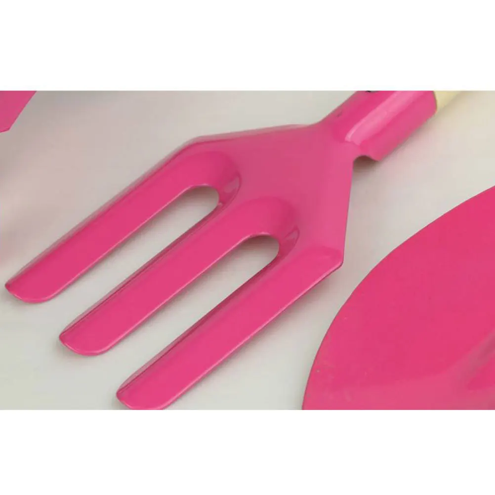 4 pçs crianças conjunto de ferramentas jardim dos desenhos animados flor design alça madeira portátil rega pode pá para crianças plantio quintal areia jogar