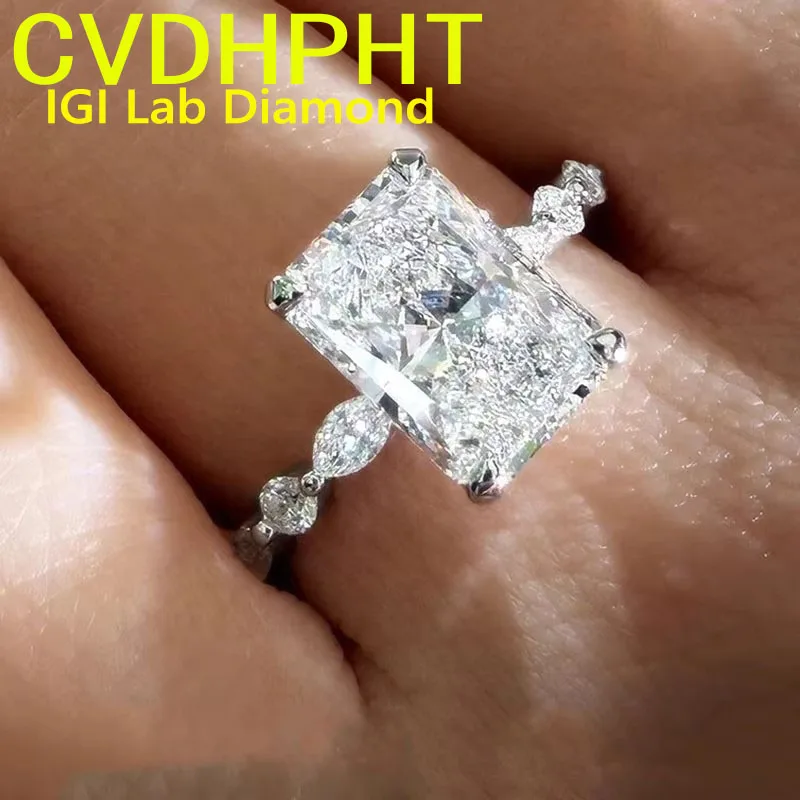 Solid 14K White gold Ring Wedding Band Jewelry  Diamond with IGI  Radiant Shape Lab grown diamond Engagement Rings for Women