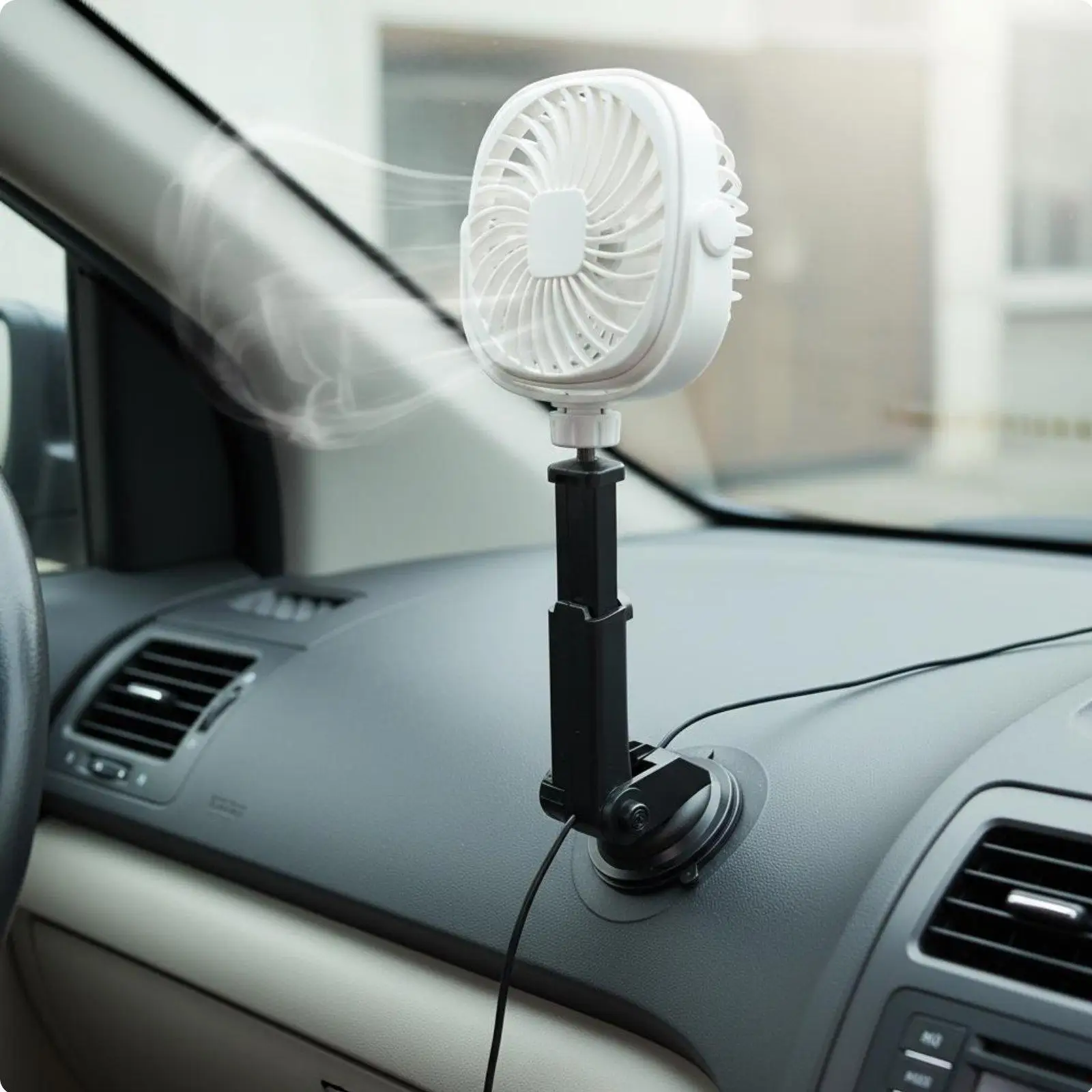 Multi Scenario Cooling Fan with Flexible Suction Cup Stand USB Rechargeable for Car Truck SUV Windshield