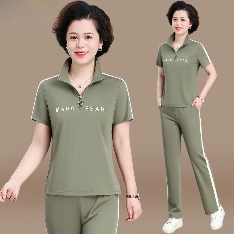 

Модный летний спортивный костюм для женщин среднего возраста: футболка с коротким рукавом, брюки свободного кроя, большие размеры