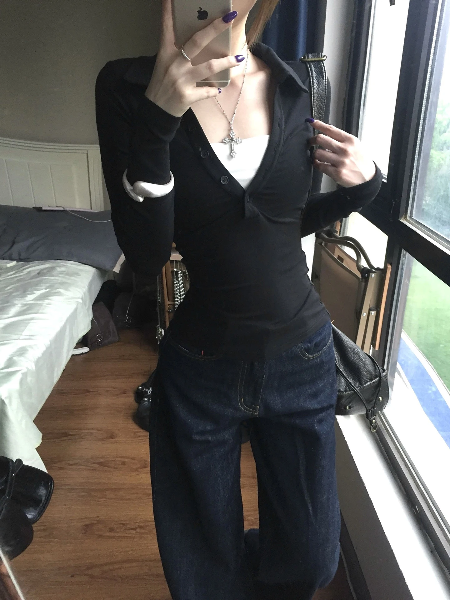 Genayooa American Retro Fake Two Pieces Tops Long Sleeve Skinny Y2k Japanese T-shirt Women Autumn 2000s Grunge Tops Tee E-girls