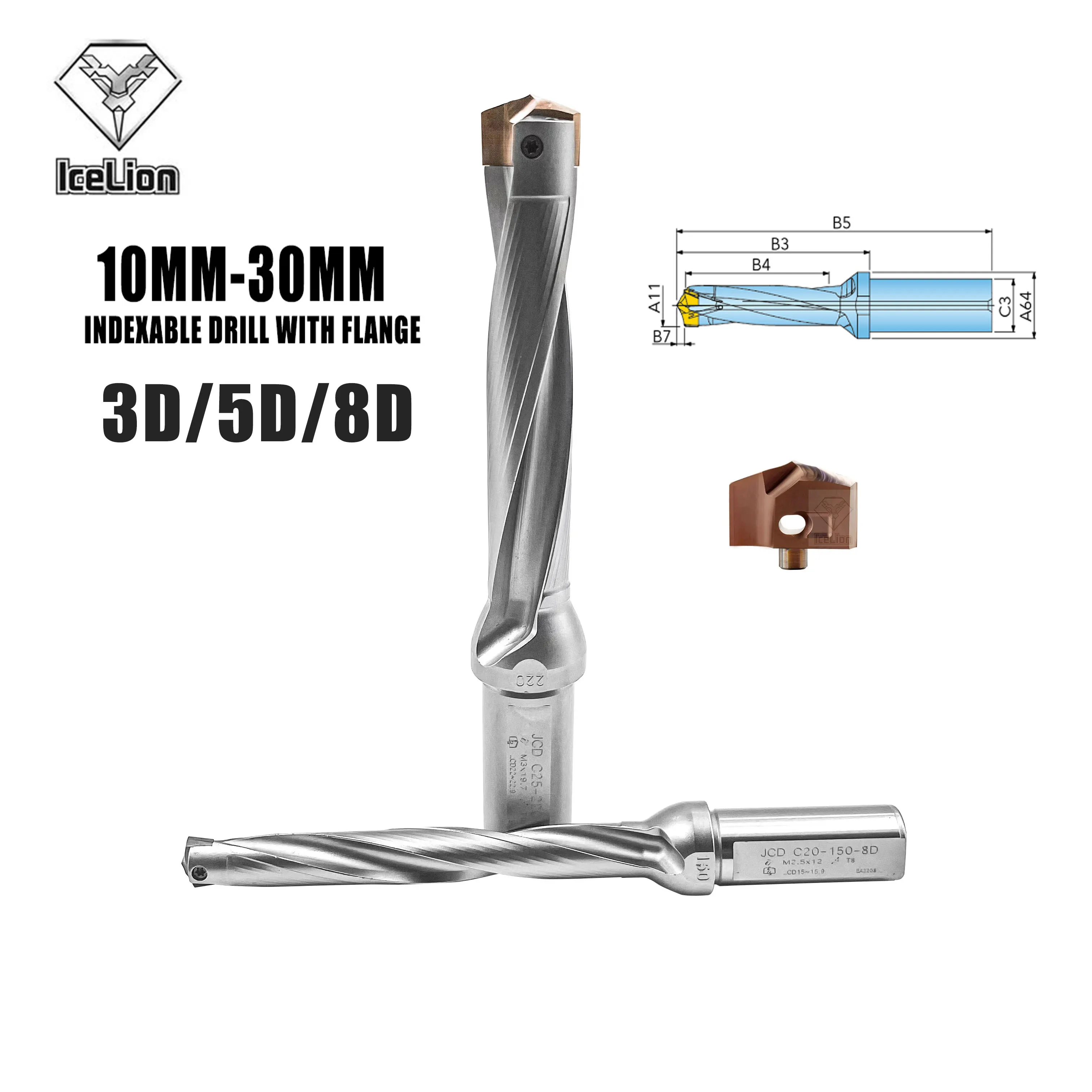 Broca Indexável Ksem com Flange Bit de Carboneto de Refrigeração Interna Broca Jcd Crown Twist Diâmetro Não Padrão 3d 5d 8d 10d Ksem 103300