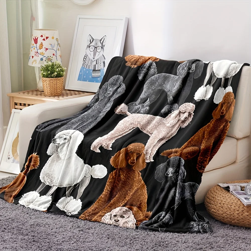 Poodle Dog Fleece Blanket Multi-color Puppy Print Throw Soft Warm All Season Bedding Home Decor Gift for Dog Lovers
