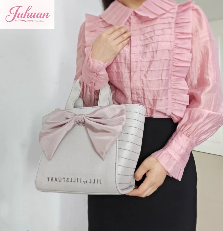 Tas Tangan Wanita Komuter Harian Kapasitas Besar Jepang Tas Kurir Dekoratif Pita Lolita Tas Anak Perempuan Berlayar Kain Manis dan Lucu