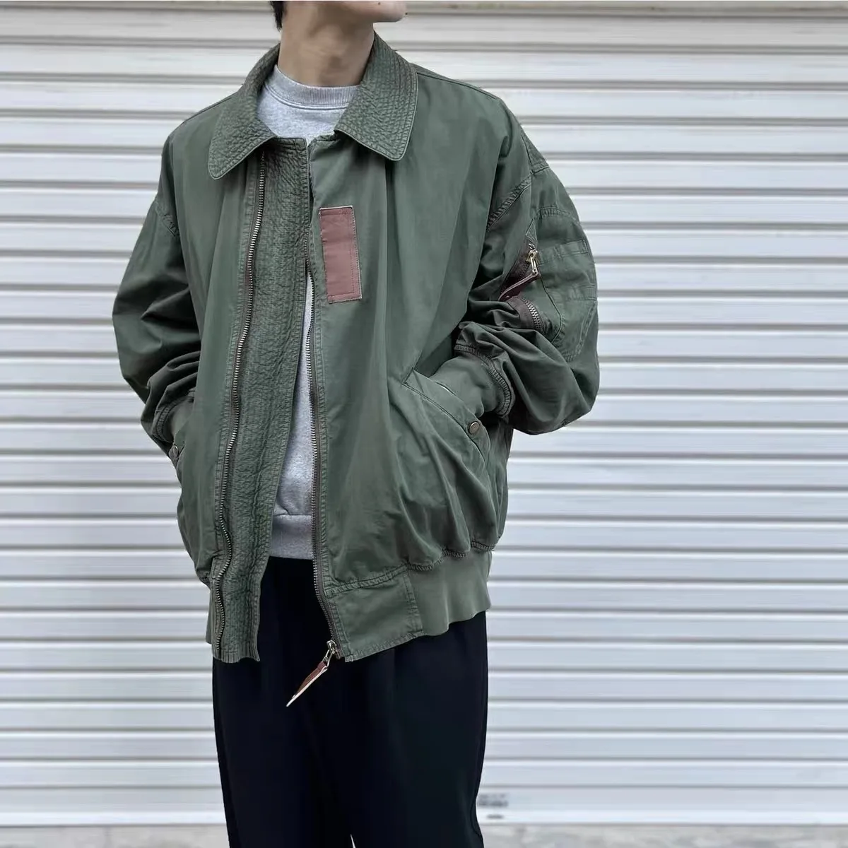 

Loose Fit MA Jaet een Flight Coat Cotton Workwear Turn-down Collar ex Autumn Zipper Closure Color Long Sve