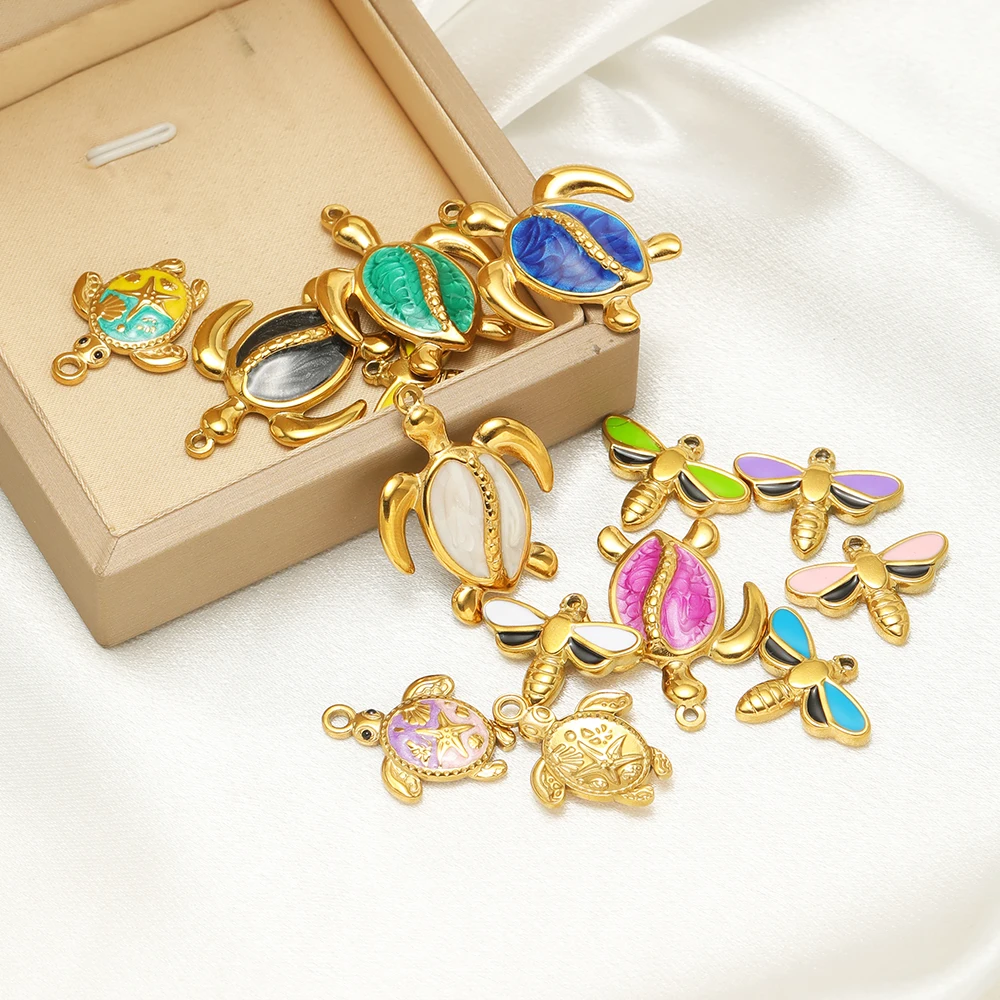 5pcs 스테인레스 스틸 에나멜 거북이 골드 참 절묘한 거북이 펜던트 DIY 쥬얼리 목걸이 결과 팔찌 귀걸이 만들기