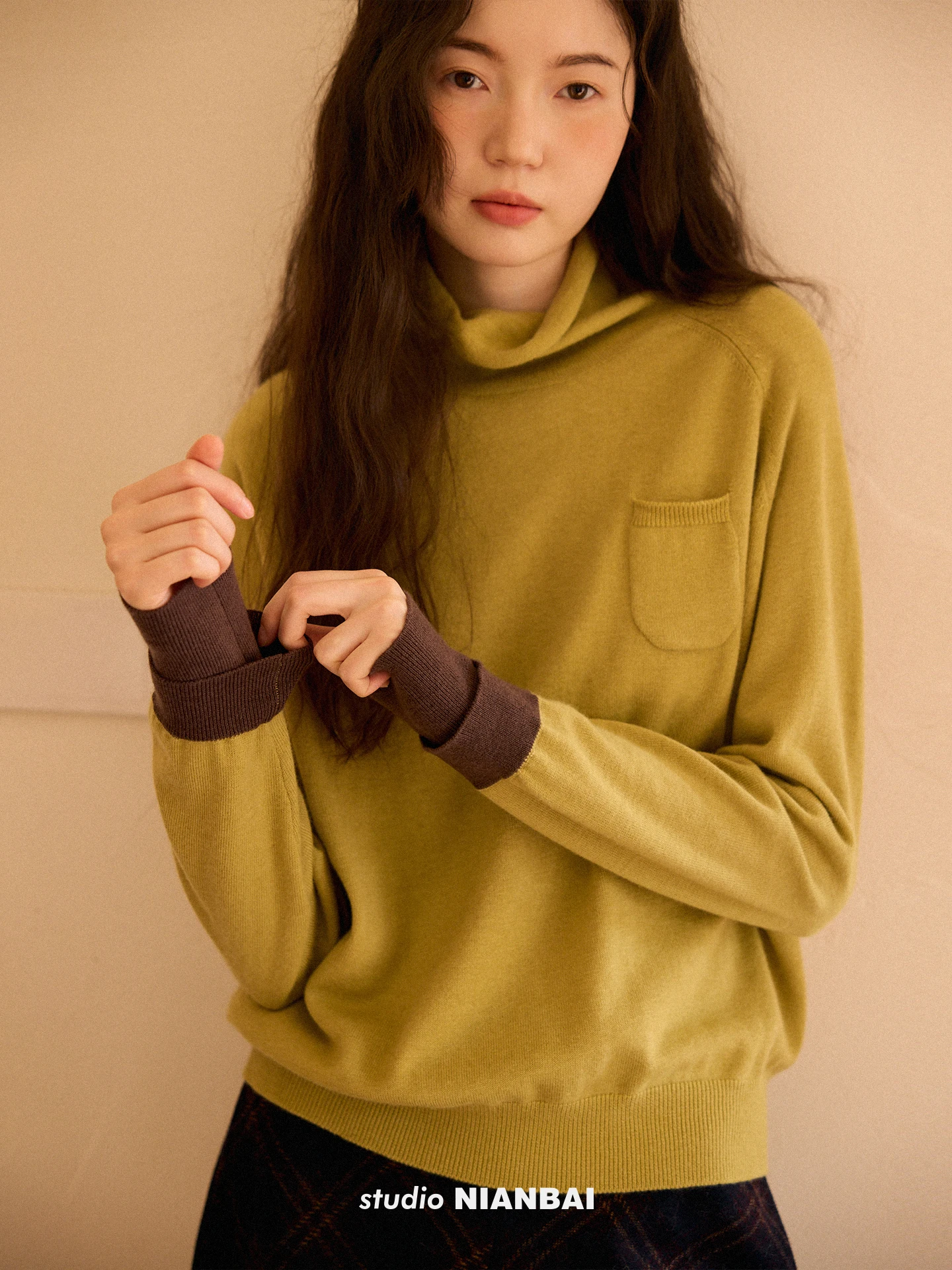 

Женский свитер из 100% мериносовой шерсти с вязаными манжетами и цветовым блокированием, повседневный стиль