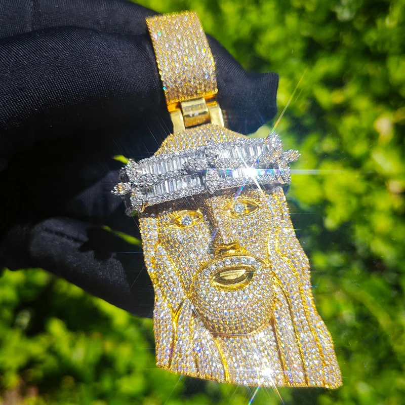 Hip Hop 5A+ CZ Stone Paved Bling Ice Out Big JESUS PIECE Pendants Necklaces for Men Rapper Jewelry Gold Silver Color