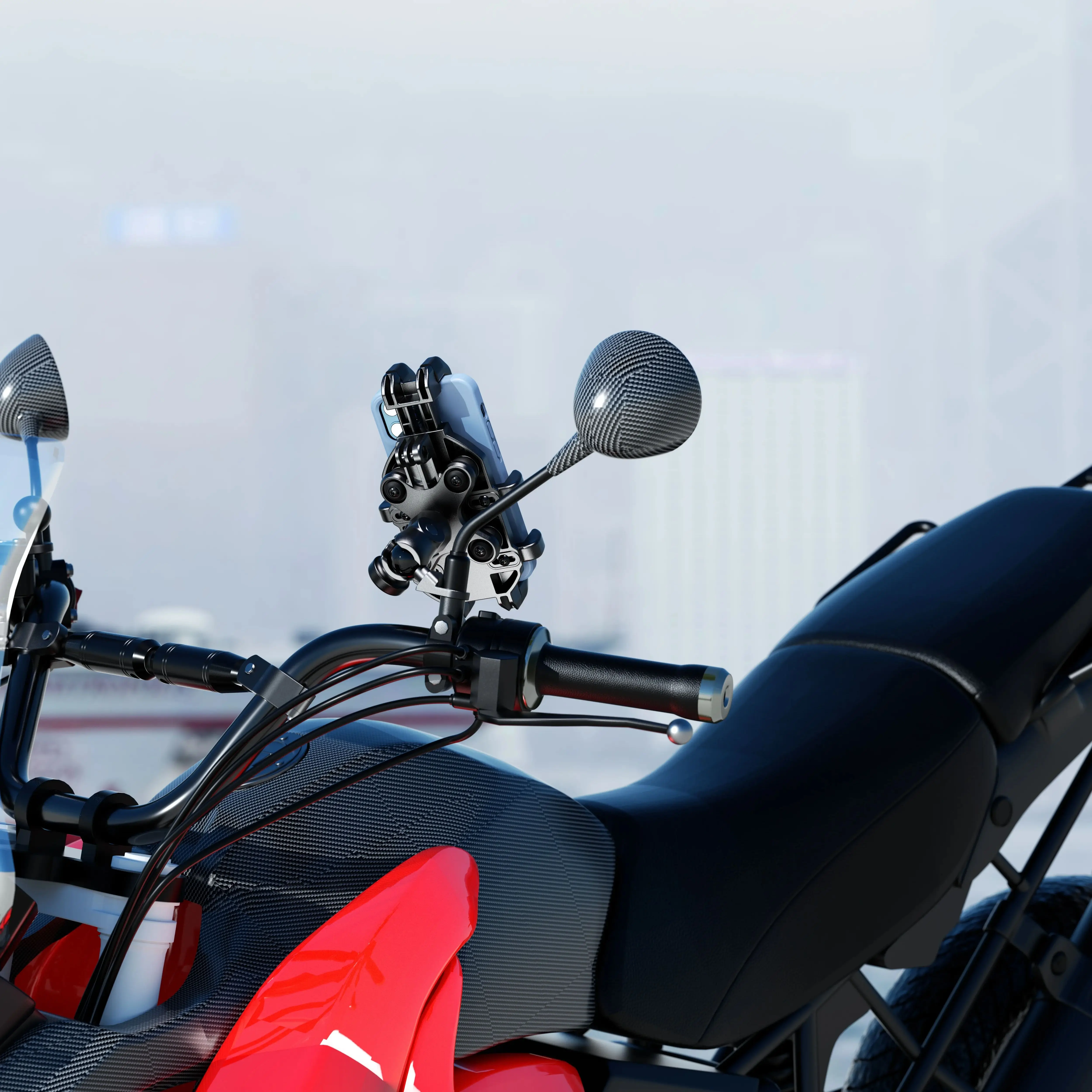 

360 Rotation Bicycle Scooter Phone Stand Motorcycle Anti-theft One Click Lock & Shock Absorber Phone Holder 4 Vibration Dampener