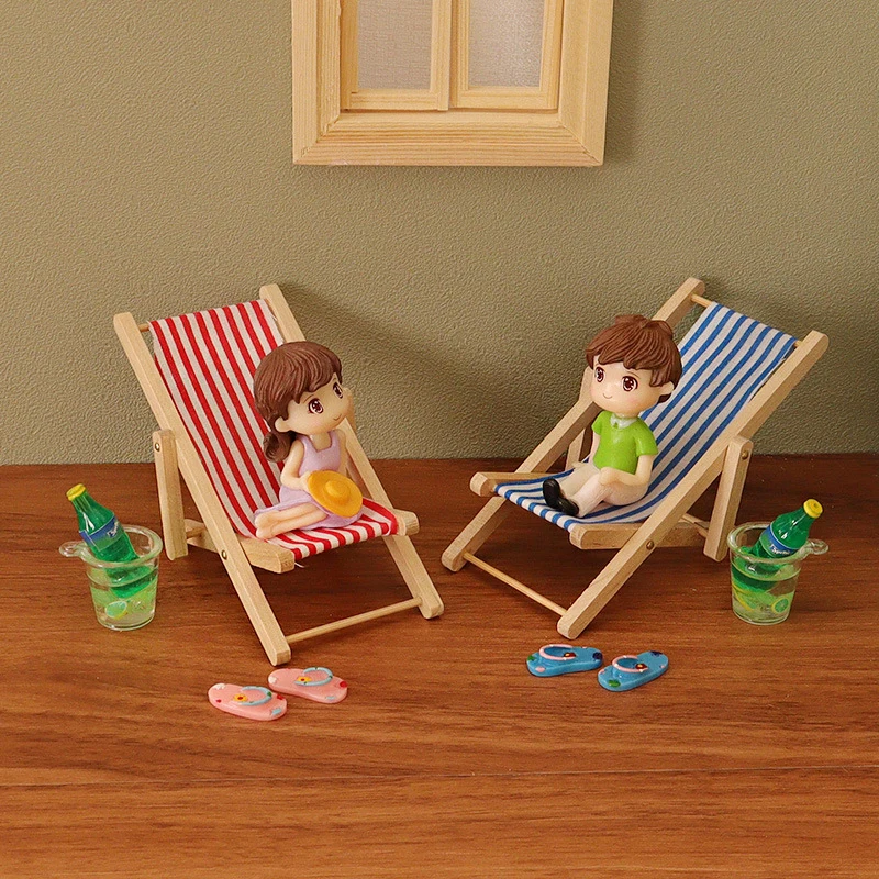 Doll House Mini Folding Beach Chair Lounge Chair Model Doll House Life Scene Decor Shooting Scene Props