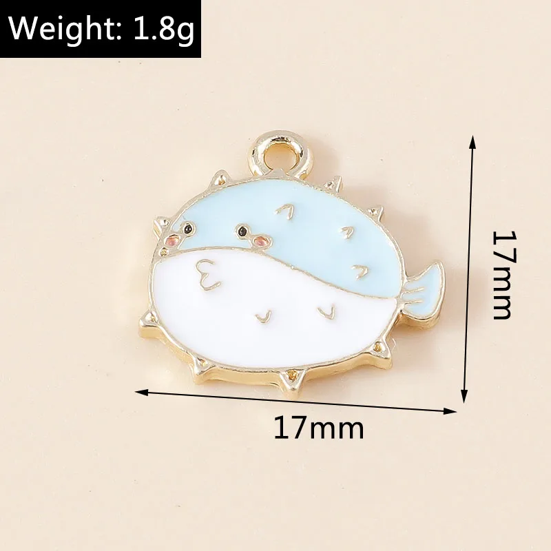 Leslie 10 Stück Niedliche Emaille-Kugelfisch-Anhänger für Halsketten, Ohrringe, DIY-Armbänder und Schmuckherstellung – Detail 1