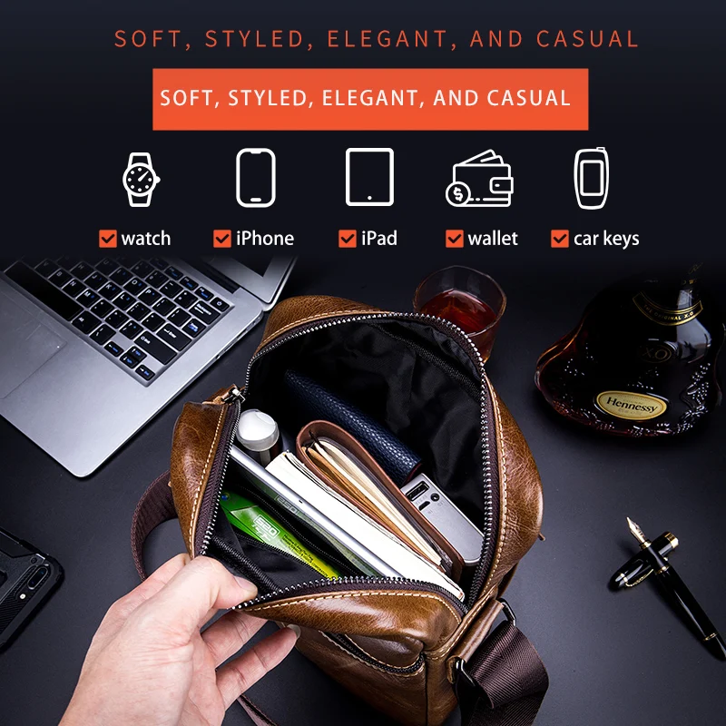 حقيبة كتف من الجلد الطبيعي للرجال من BULLCAPTAIN ذات سعة كبيرة للسفر الرياضي في الهواء الطلق