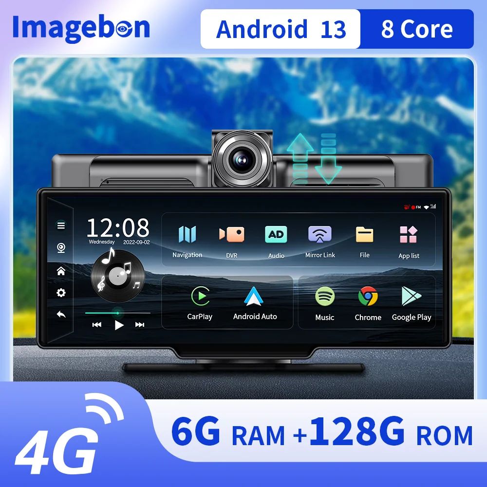 

Imagebon 10.26" 4G Android 13 Car DVR Wireless Carplay & Android Auto Dash Cam with ADAS AUX Mirror Link U Disk 24h Park Monitor