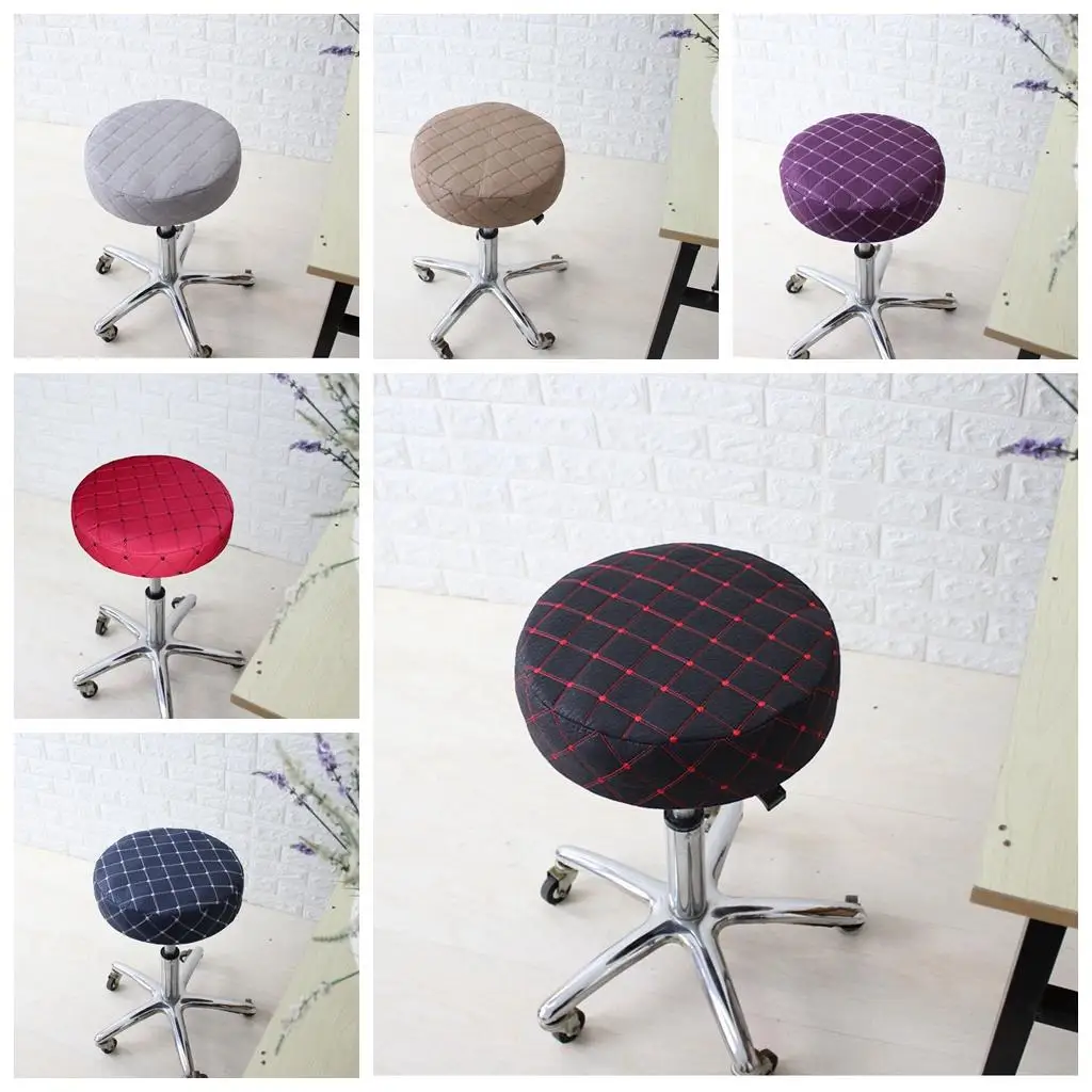 Polyester Stretch Round Chair Seat Slipcover Washable Cushion Cover for Dining Bar Stool Office Lounge Armchair