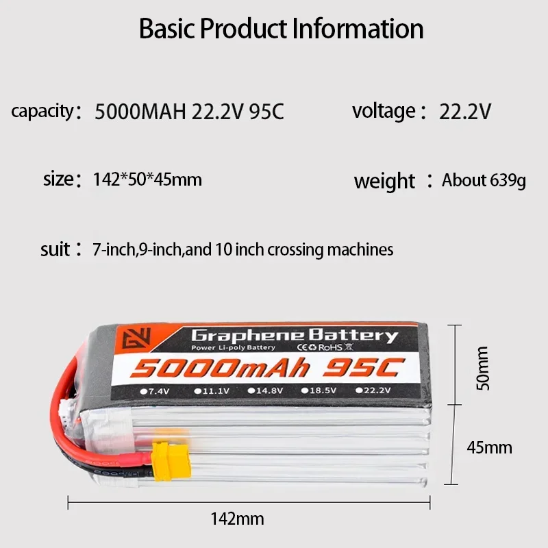 Batteria drone Batteria al litio 22,2 V 6S 5000 mAh 95C adatta per auto telecomandate modelli di navi modelli di aerei modelli da corsa