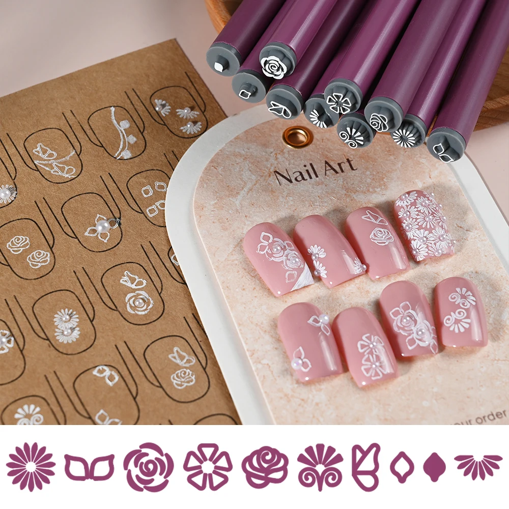 4/6/10Pcs Silicone Nail Art Stamp Pen Set Daisy Leaf/Flower/Butterfly Stamping Dotting Tools Easy to Use Nail Stamper Pen Kit