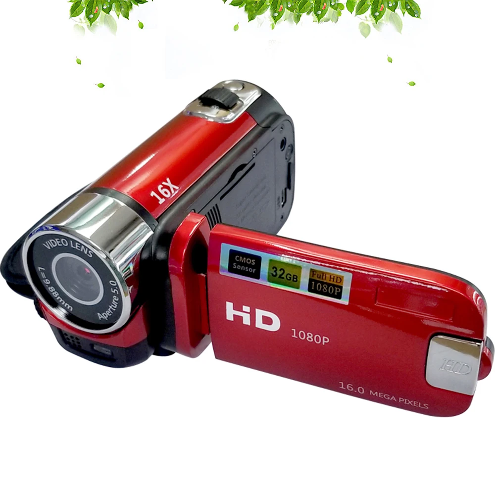 

1080P High Definition Portable Camcorder Professional Digital Camera Led Light 16X Zoom Red For Sports Concerts Travel