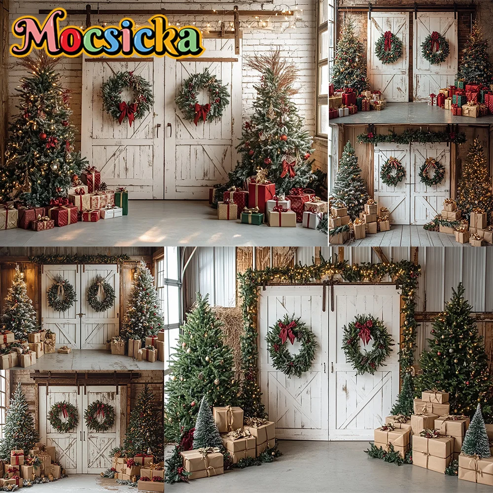 

Mocsicka фон для фотосъемки Рождественская комната елка дверь венки украшения фон семейный ребенок XMAS праздничная вечеринка выпускной студия