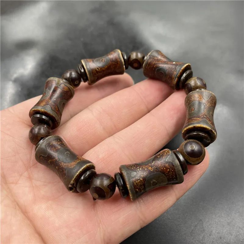 Three-Eyed Dzi Bracelet Tibetan Old Agate Knot Master String