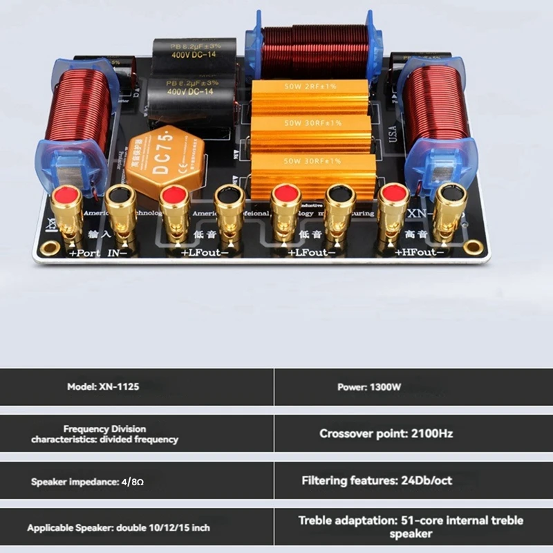 Speaker Crossover 1300W High Power Two Frequency Divider One High Two Low For Double 10 Inch/12 Inch/15 Inch Speaker