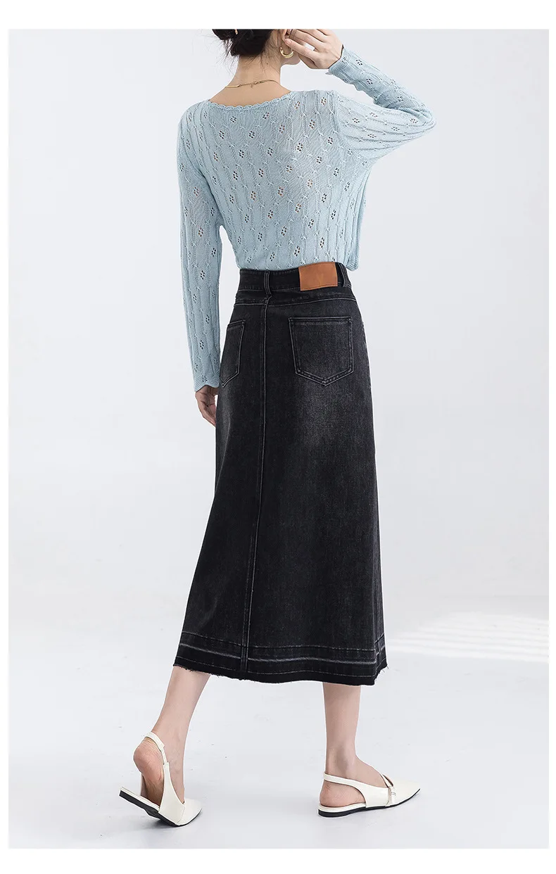 Francuska spódnica z rozcięciem w stylu retro, zmysłowa konstrukcja, szorstka kowbojska spódnica do połowy ciała. Damskie wiosenne nowe spódnice średniej długości z wysokim stanem