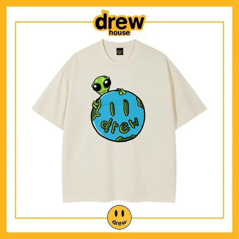 

Drew House Hot Sale Men's Clothing Alien's smiling face T shirt men's and women's printed loose short sleeve T-shirt Ropa hombre