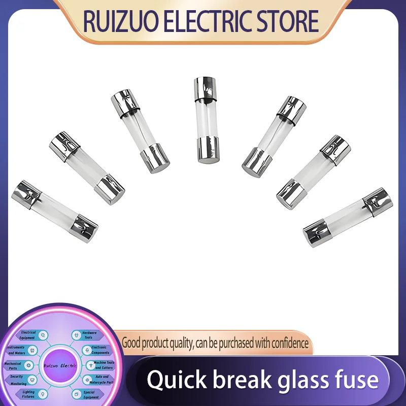 

5X20mm Quick Break Glass Fuse Tube 250V Multiple Amperages F0.5A-30A Pack of 20/50/100 Pcs for Electrical Circuit Protection