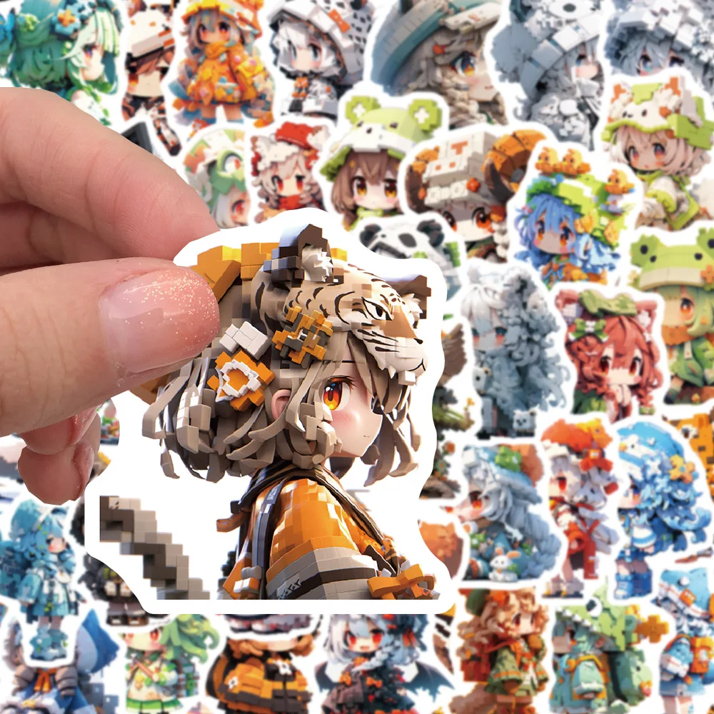 10/30/50Pcs Cartoon pixel style Q-version animal girl sticker For Suitcase Skateboard Laptop Luggage Phone Styling DIY Decal