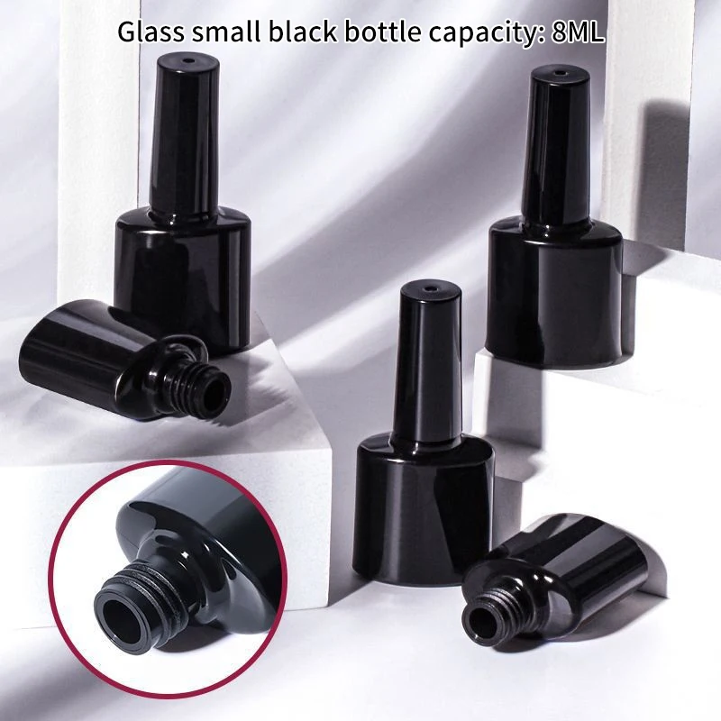 Botella de esmalte de uñas negra de 8ml, contenedor de cosméticos vacío con cepillo de tapa, botellas de vidrio para uñas con cepillo