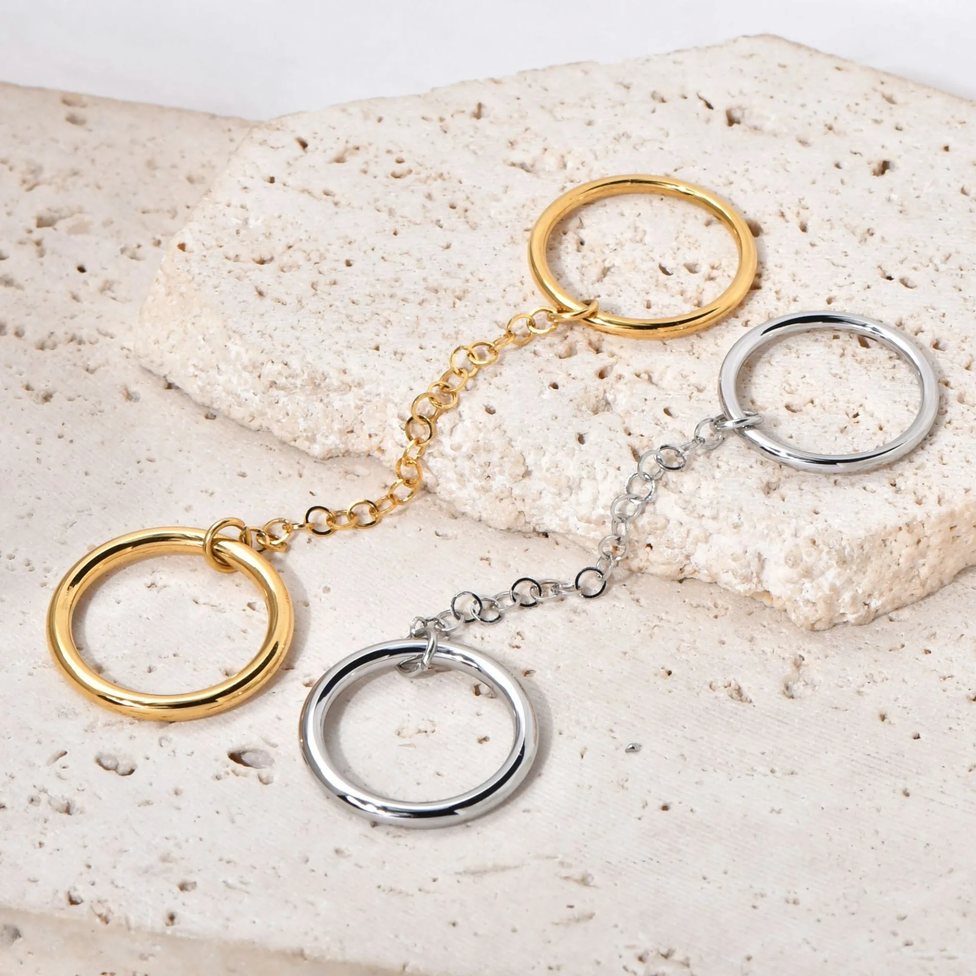 الفولاذ المقاوم للصدأ دائرة مزدوجة سلسلة مرتبطة خواتم الاصبع للنساء تكويم بوهو مجوهرات Anillos دي Acero غير قابل للأكسدة الفقرة Mujer