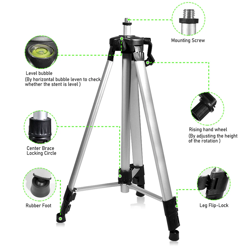 CLUBIONA Treppiede telescopico regolabile universale in alluminio da 1,5 m Testa inclinabile filettata 5/8,1/4 a sgancio rapido per fotocamera con livelli laser