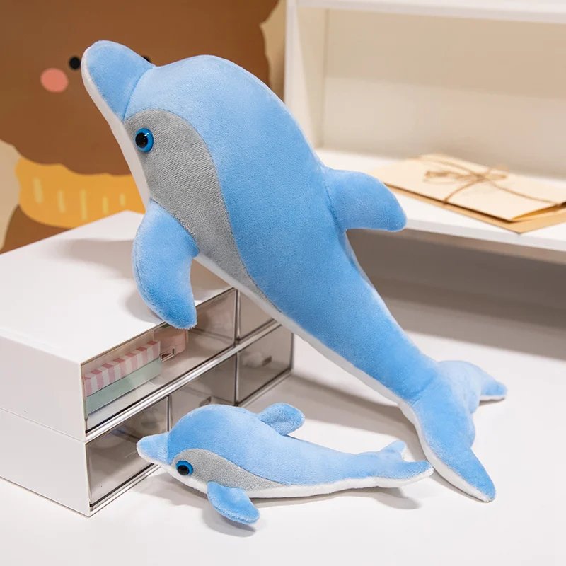 Simulation Mother and Child Dolphin Blue Plush Toys Animals Throw Pillow Cute Dolls Party Decor Baby Soothing Doll Birthday Gift