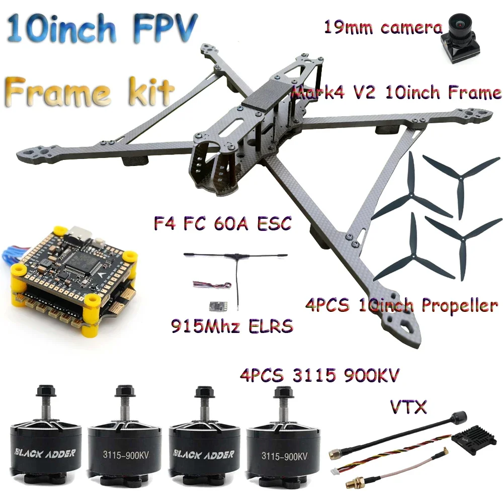 Mark4 V2 10inch FPV Frame Combo Set F405 V3S FC 60A 4-in-1 ESC 3115 900KV Motor Propeller ELRS For RC FPV Freestyle RacingUniFly