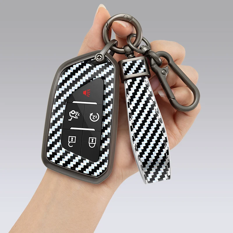 Zinc Alloy + PU Leather Car Key Fob Cover Case For Cadillac CT4 CT5 CT4-V C8 Corvette ESV SRX STS XTS 28T XT5 28E XT4 XT6 ATS-L