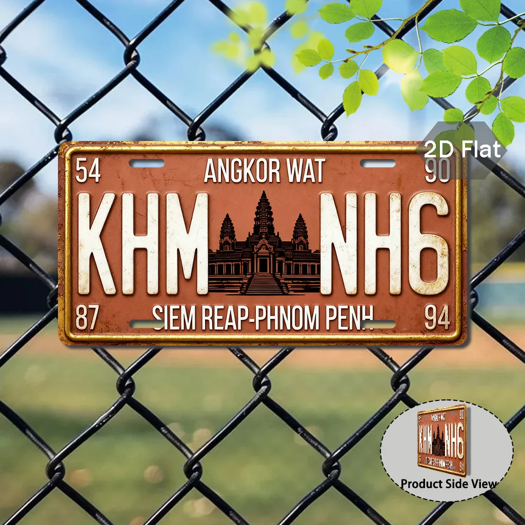 2D Flat Printing, 1pc, Vintage sign, only for decoration, Exterior Accessories (29.97cm x 14.99cm), Cambodia Angkor Wat Siem Rea