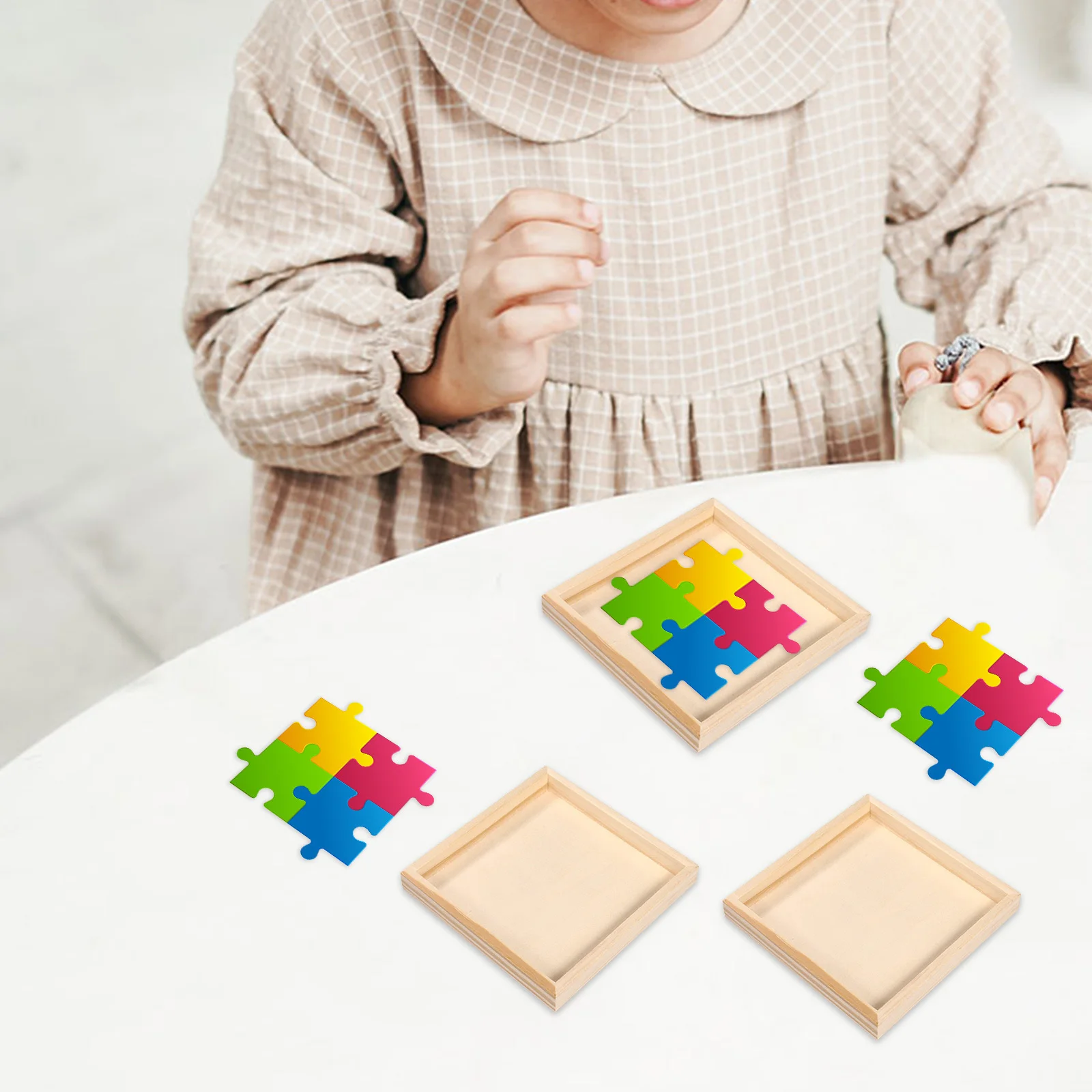 

4pcs Wooden Tray For Jigsaw Storage Unfinished Wood Sorting Tray 3D Organizer Puzzle Supply Puzzle Storage Trays