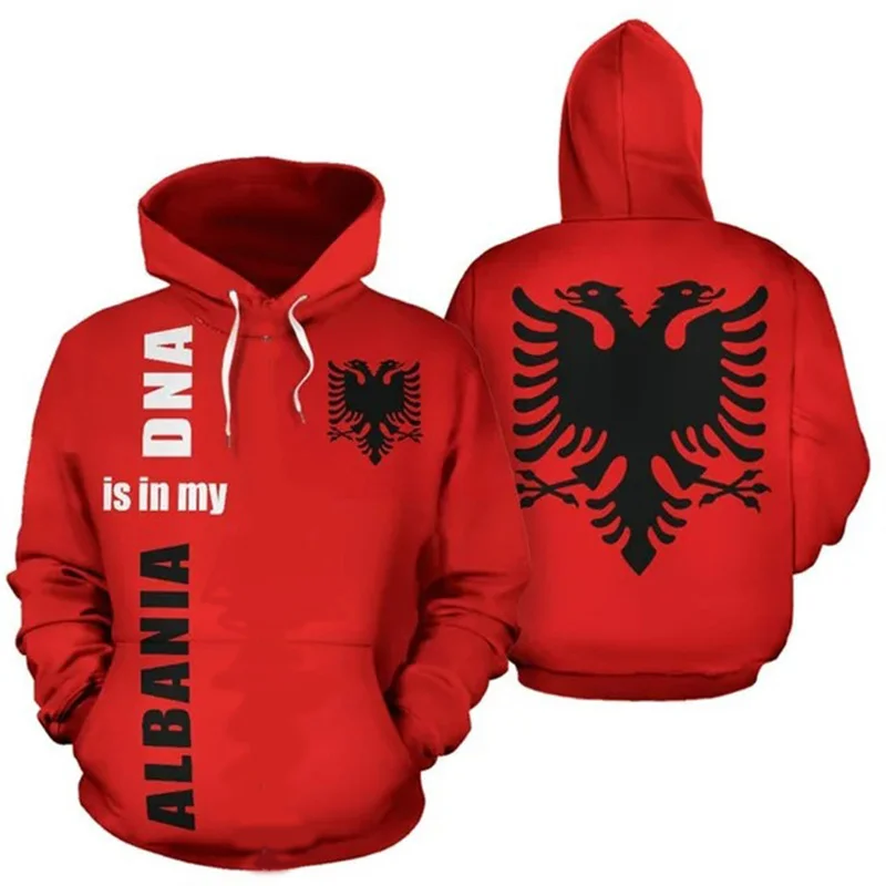 3d Printing Men\'s Albanian Flag Hoodie Long Sleeve Casual Sweatshirt For Spring Autumn Sportswear For Men Women Pullovers Hoodie