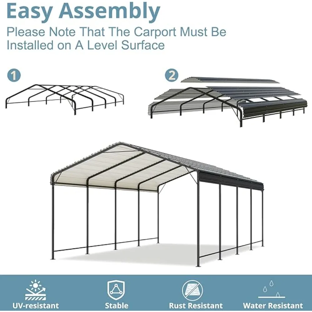 Metal Carport with Enhanced Base Outdoor Heavy Duty Garage Galvanized Car Shelter for Pickup, Boat, Car and Tra