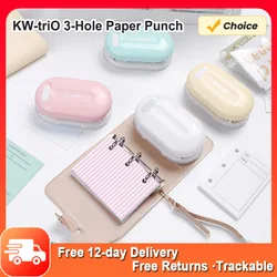 KW-triO 3-Hole Paper Punch Handheld Mini Loose Leaf Paper Puncher Support 5.5mm Aperture 5 Sheet Capacity for Notebook Diary DIY