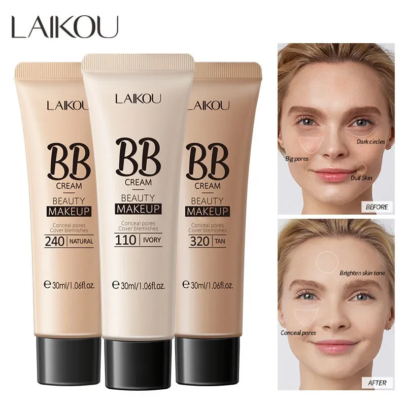 LAIKOU BB-crema hidratante, 18 horas, Base líquida duradera, resistente al agua, antiacné, maquillaje Natural impecable