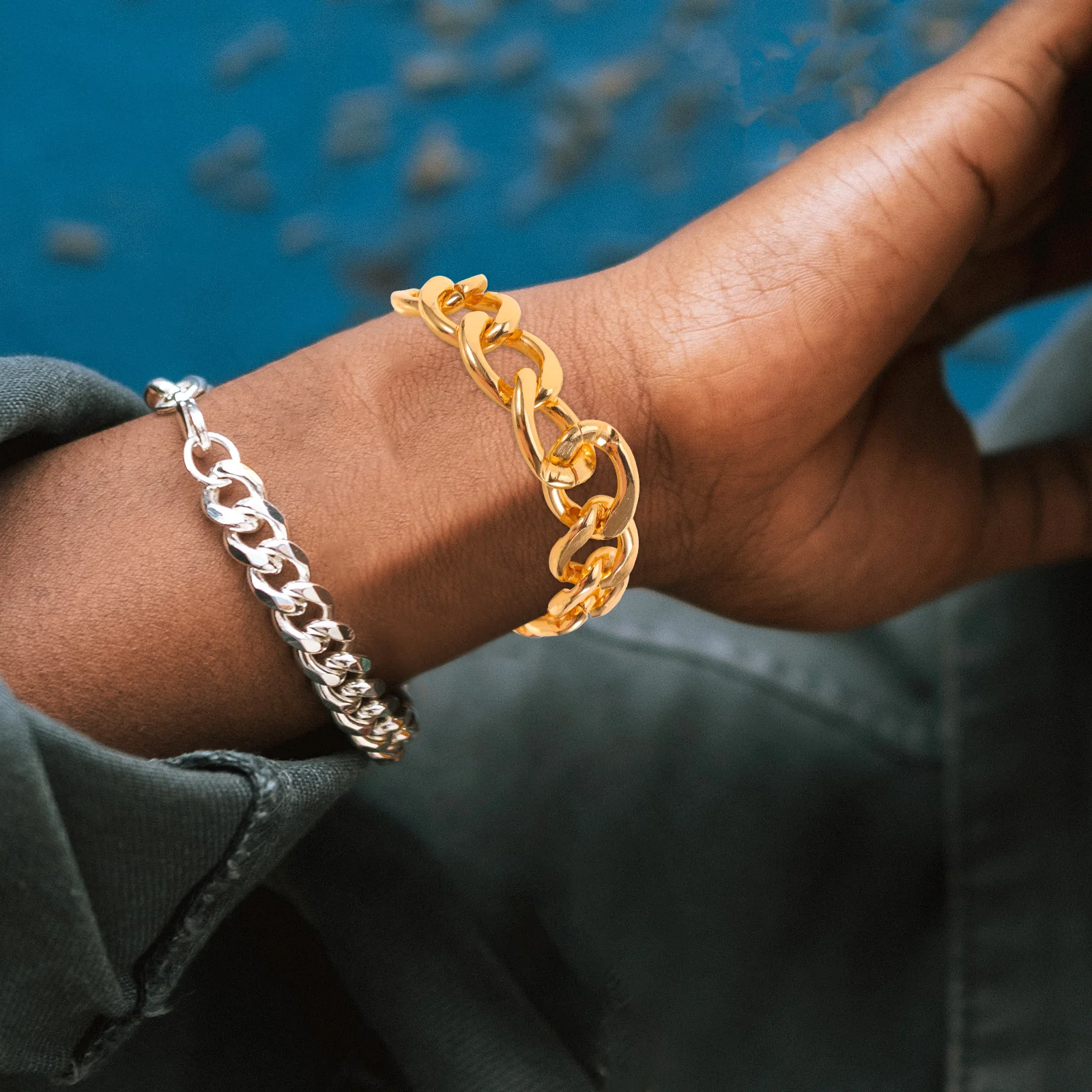 تنوعا سلسلة معدنية سوار للرجال أنيق الحد الأدنى ربط معصمه الذهبي الهيب هوب مجوهرات الإكسسوارات #3