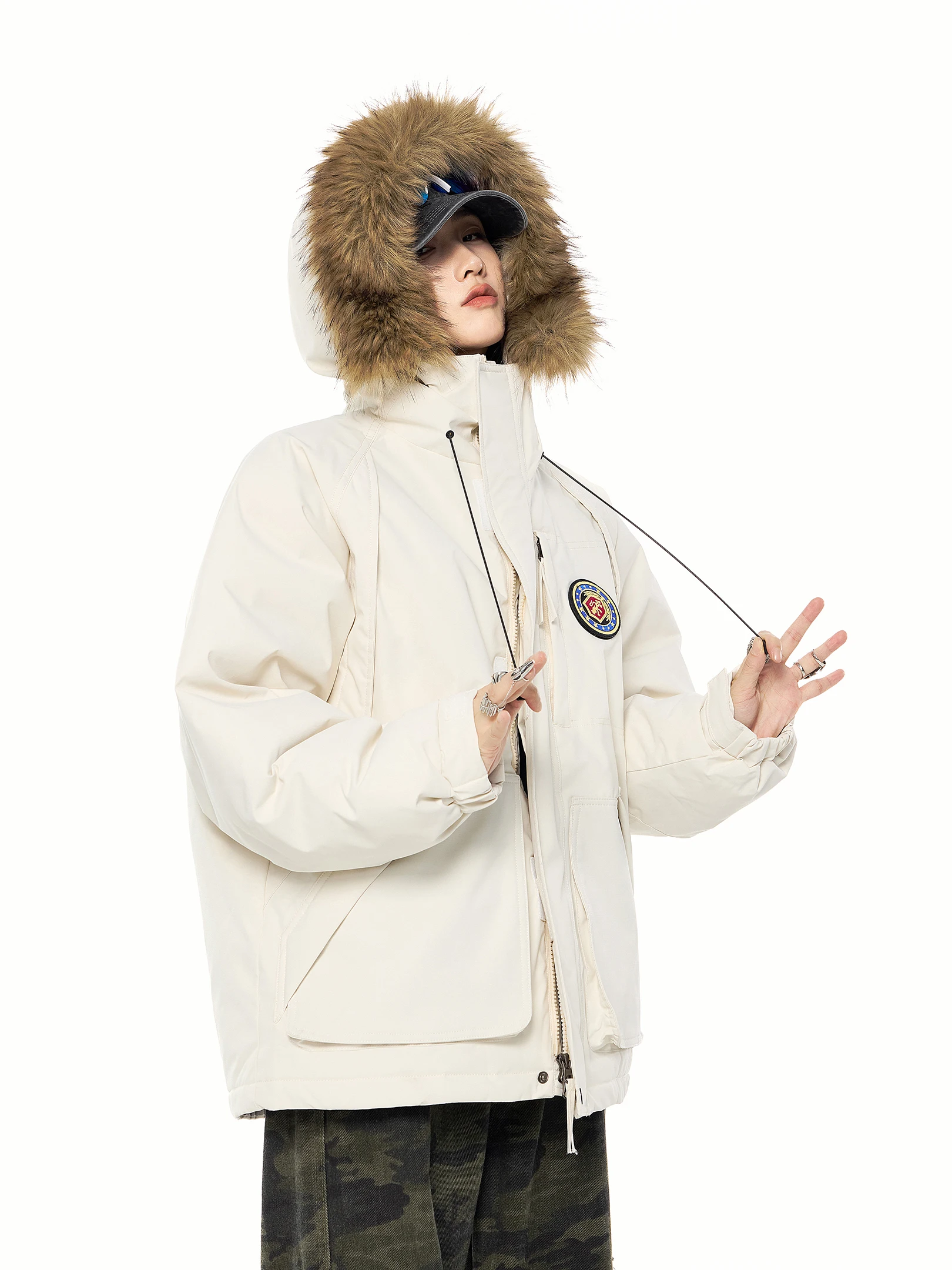 

Ichmode, хлопковое джинто с капюшоном в американском стиле ретро, женское зимнее теплое пальто с меховым воротником, верхняя одежда из полиэфирного волокна