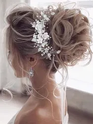 1Pc Flower Bride Wedding Hair Vine Pearl Bridal Hair Piece Leaf Hair Accessories Rhinestone Headband for Women and Girls