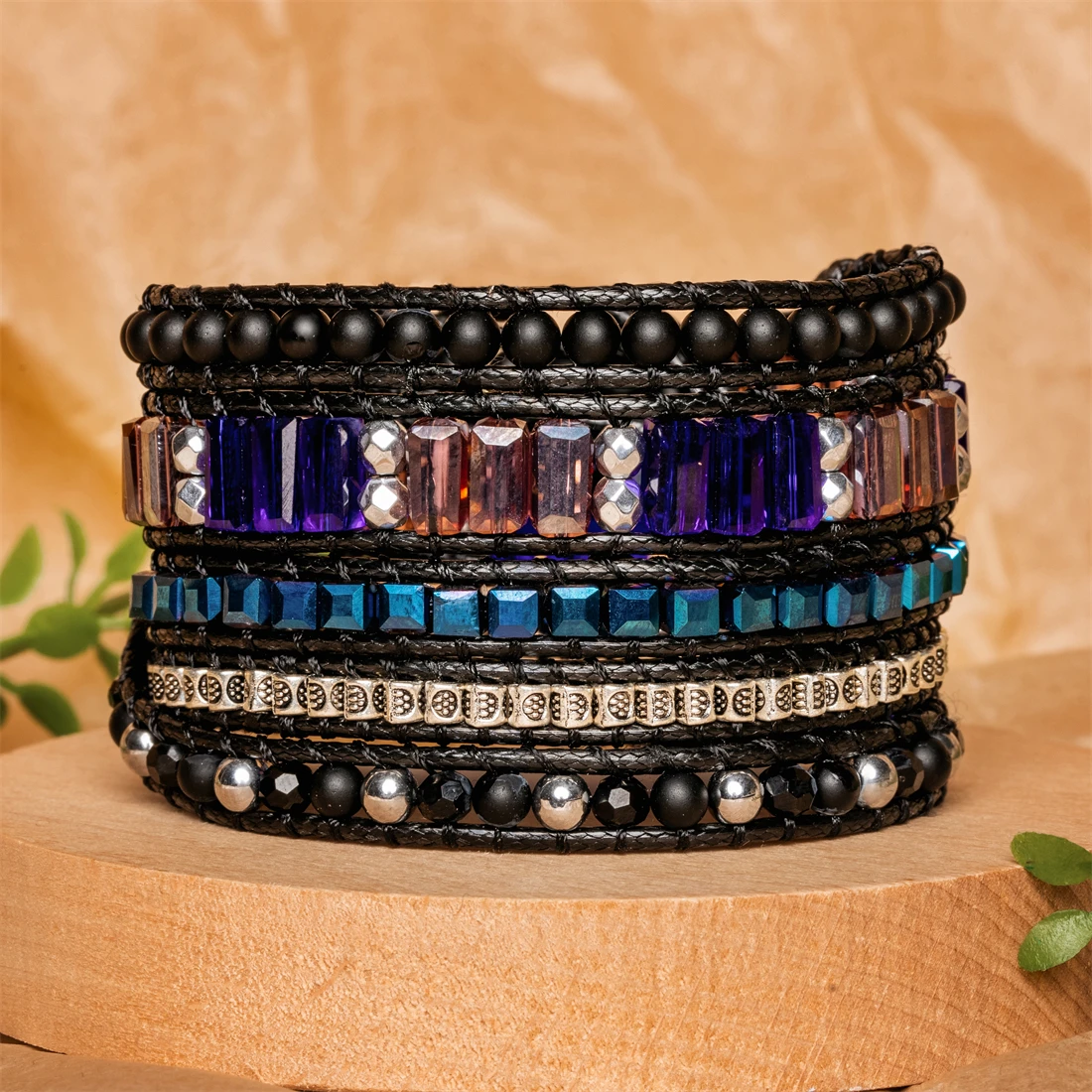 

Браслеты из натуральных камней и кристаллов, 5-слойные кожаные браслеты, плетение браслетов, ювелирные изделия в богемном стиле