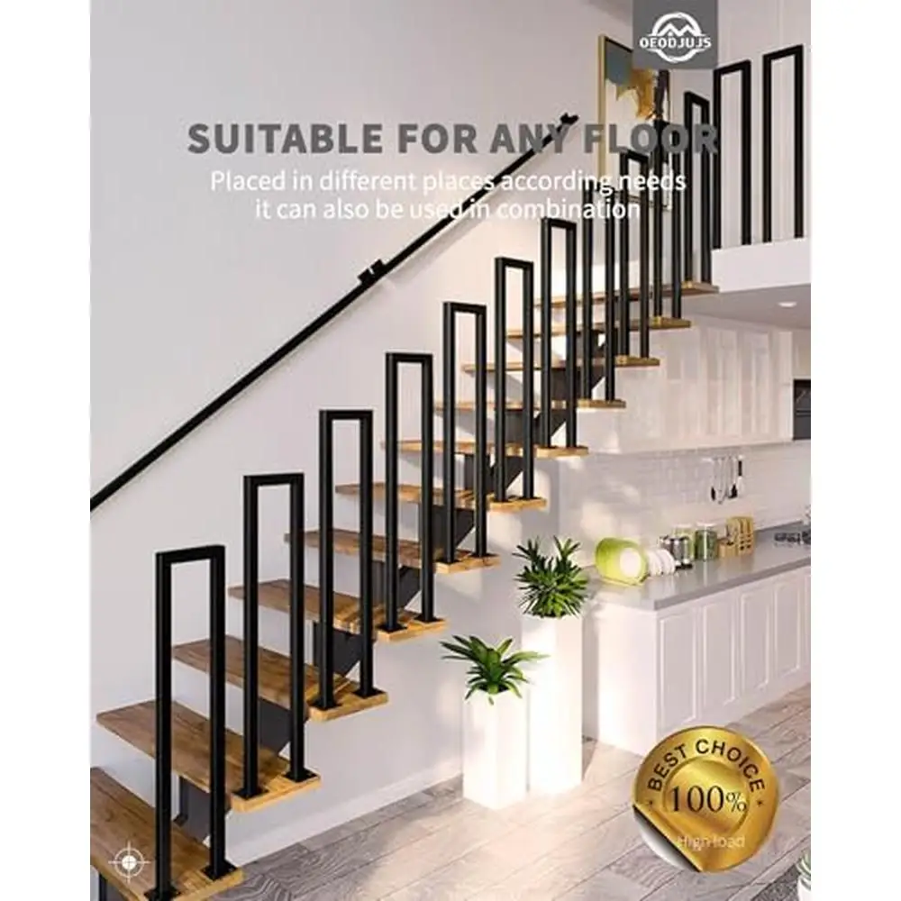 Black U Shaped Handrail Industrial Wrought Iron Non-Slip Stair Railing Modern Design Sturdy Stable Installation Kit Multiple