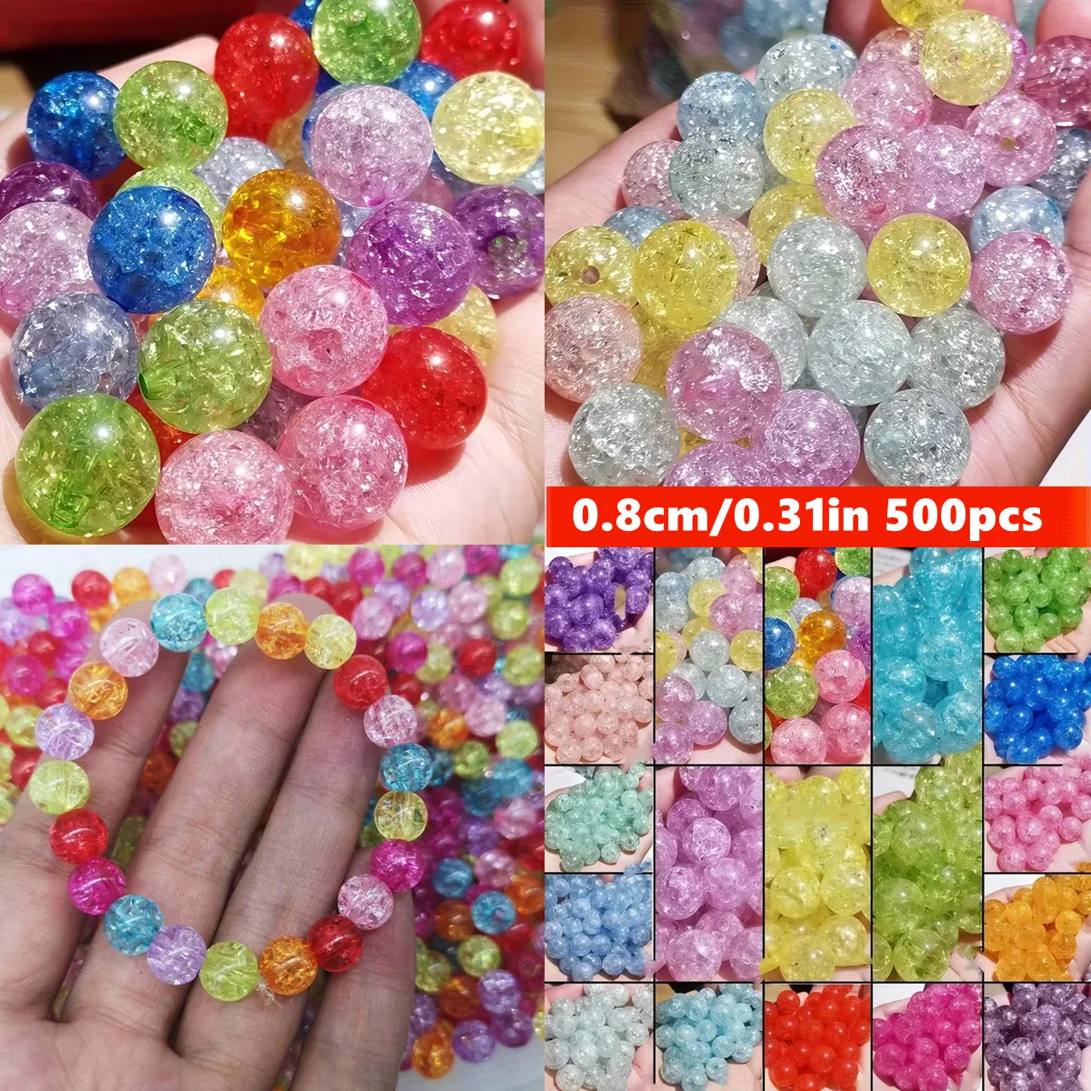 500 Stück 8mm Acryl-Perlen mit Riss-Effekt - Mehrfarbige DIY-Bastelperlen mit einzigartigem Bruch-Effekt für DIY-Projekte