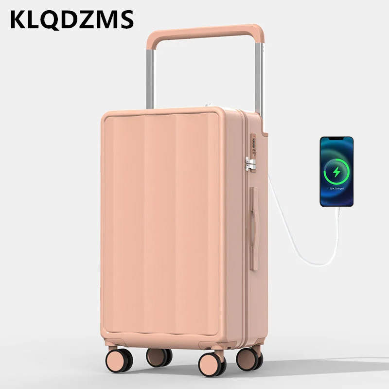 KLQDZMS 24"26Inch Handheld Travel Suitcase USB Charging Trolley Case 20"PC Boarding Box Multifunction Password Box Luggage