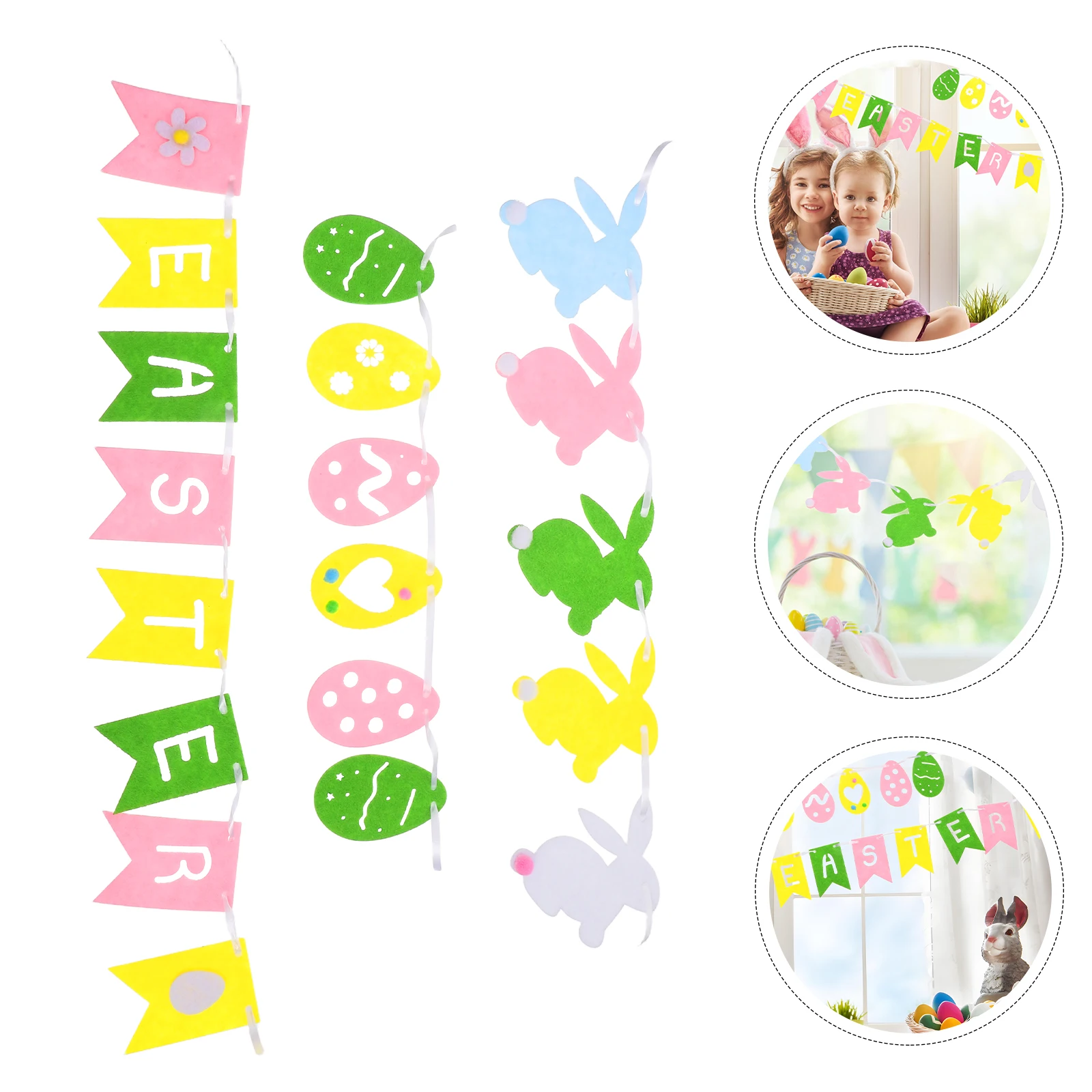 

3pcs Felt Bunny Banner Set Easter Garland Fireplace Mantle Decorative Flags Hanging Supplies For Home School Office Party